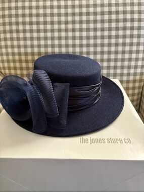 Navy Women's Dress Hat with Ribbon Accent